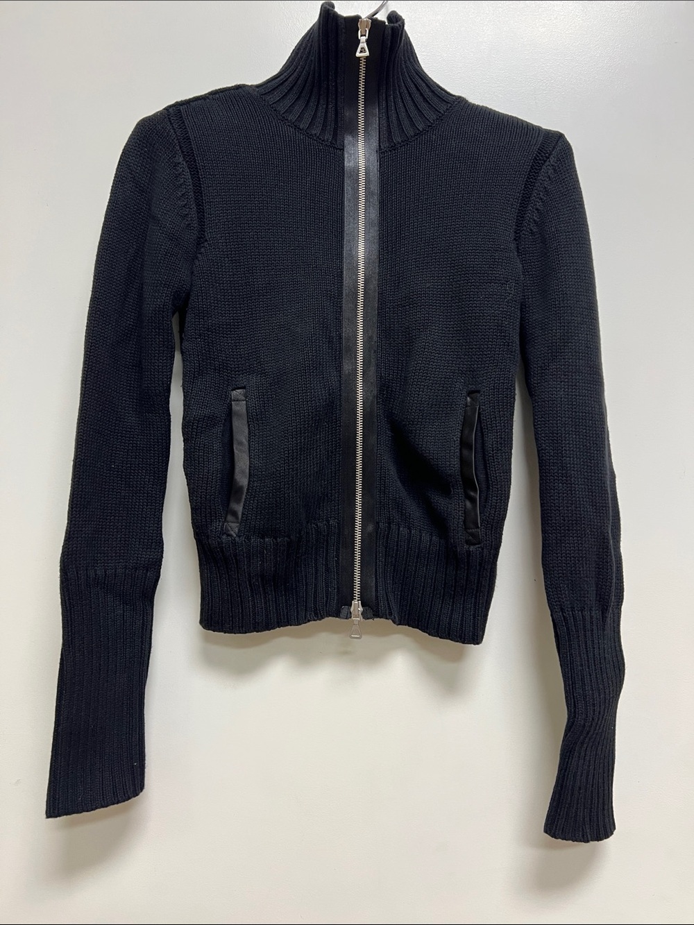 Magaschoni Black Rib-Knit Zip Bomber jkt style sweater SZ xs